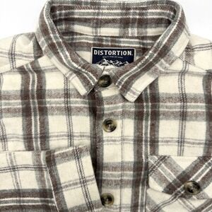 Distortion Mens Modern Flannel Button Up Jacket Shirt White Plaid S Wool Blend